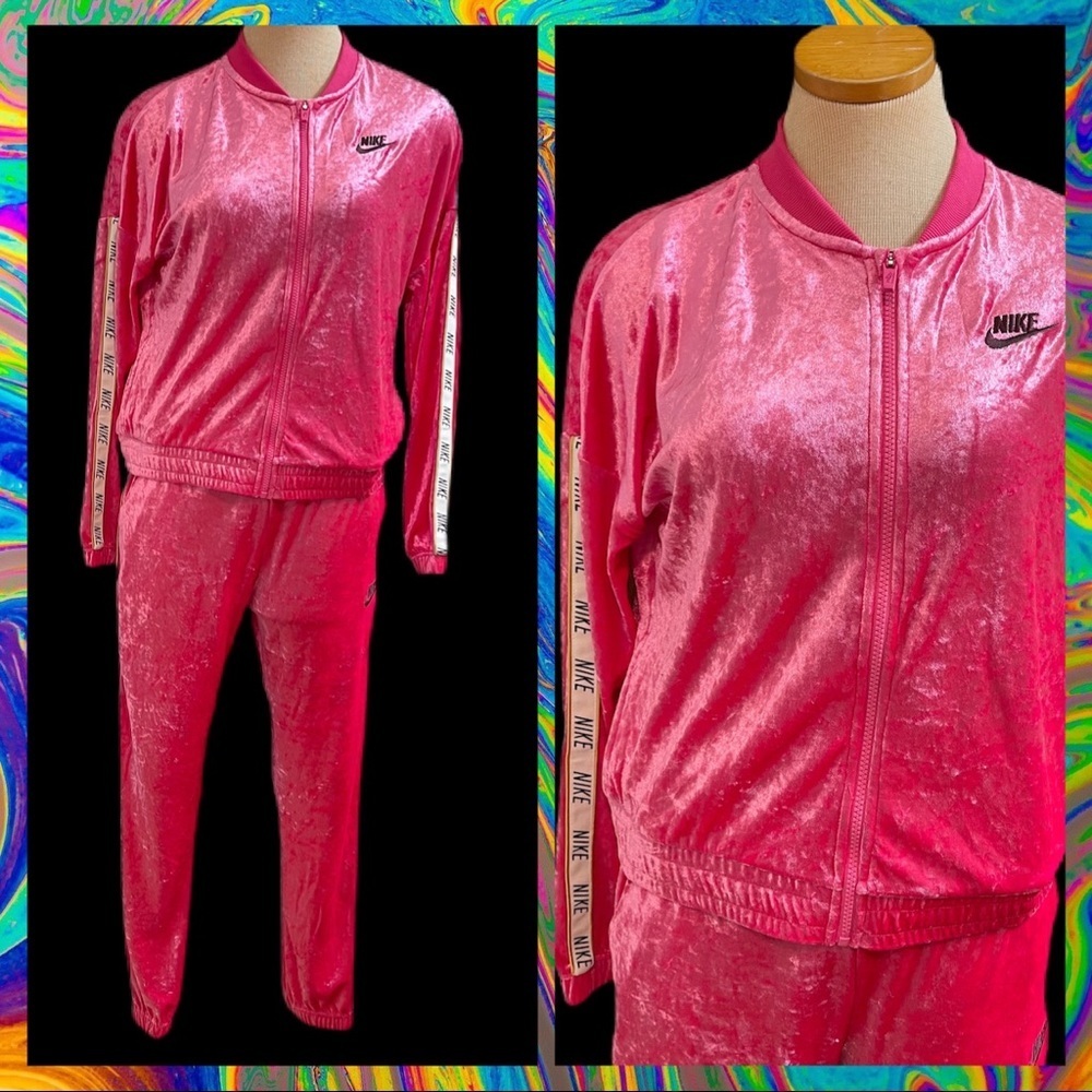 Nike Juniors Women’s Pink Velvet Velour Y2K Track Suit Set Size XL